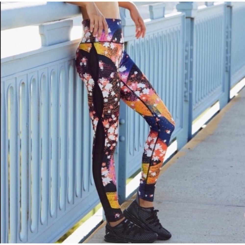 Free People Movement Liza Tight Legging Mesh Side Illusion Floral blue orange